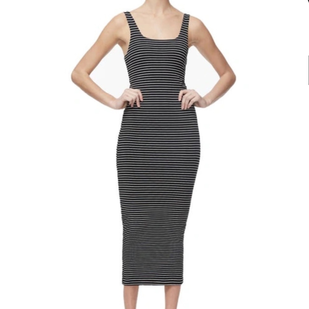 Good American | Striped Bodycon Midi Dress
